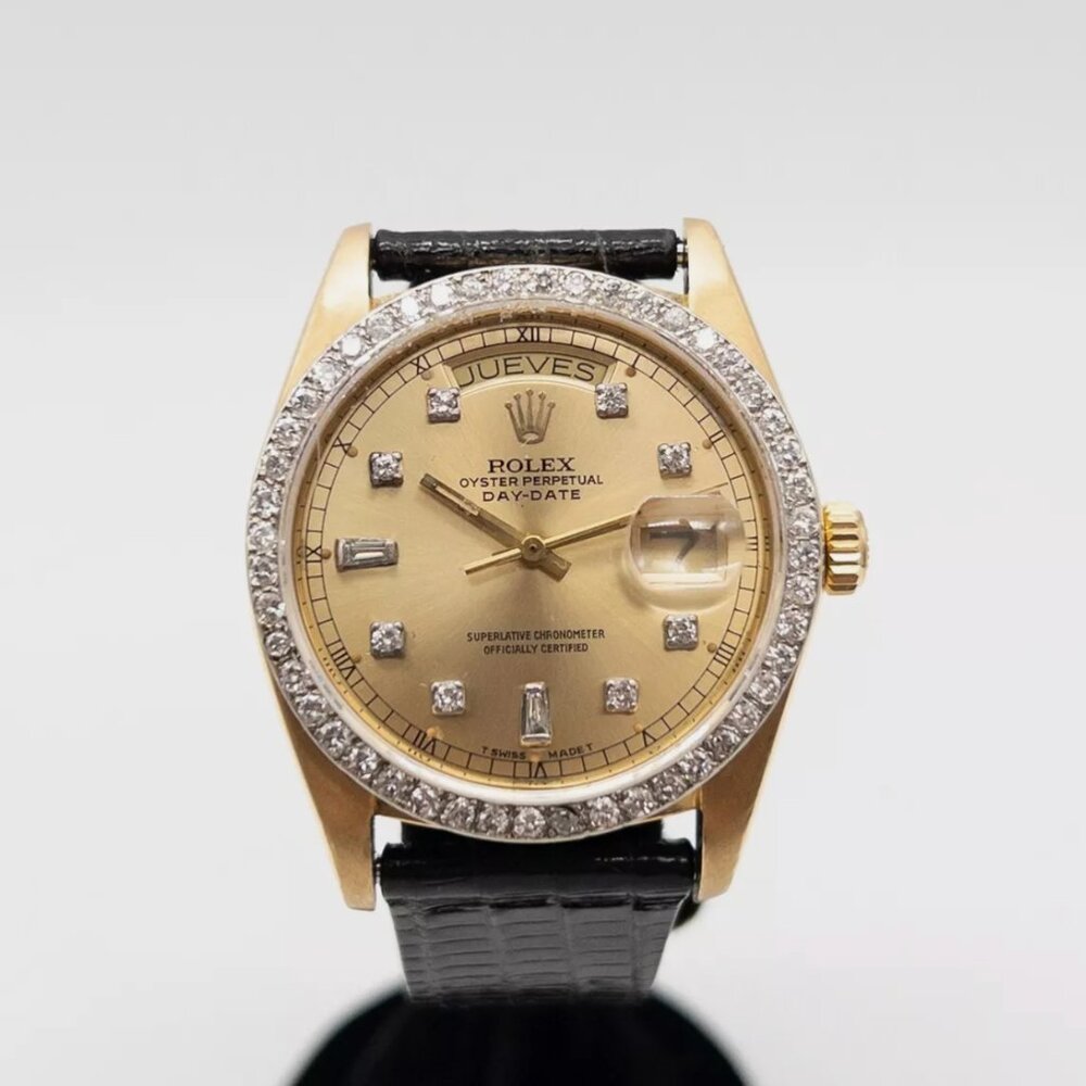 MENS ROLEX PRESIDENT DAY DATE 18K 3CT CUSTOM DIAL! WOW!